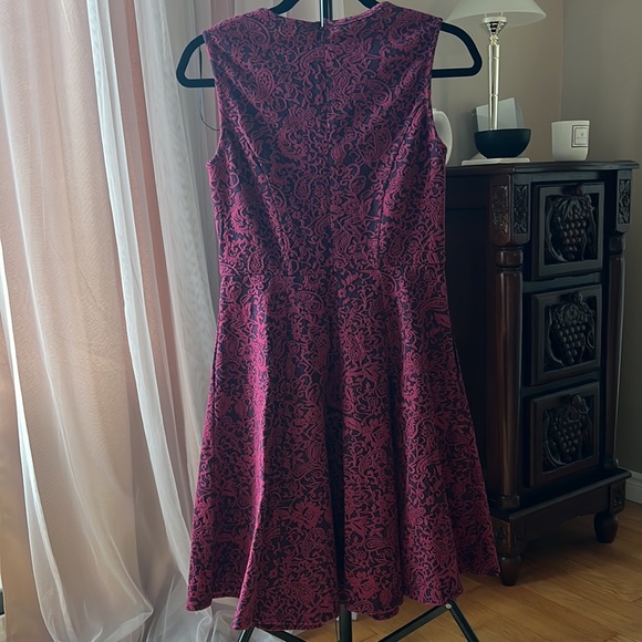 NWT Burgundy and Black Textured Print Fit and Flare Dress - Picture 4 of 5